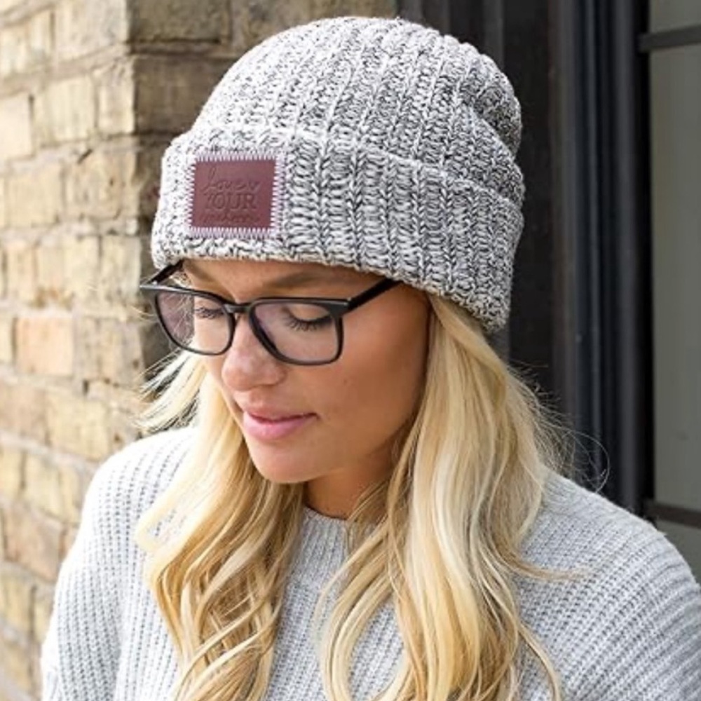 LOVE YOUR MELON Cotton Cuffed Knit Winter Beanie Chunky Knit Hat Leather Patch